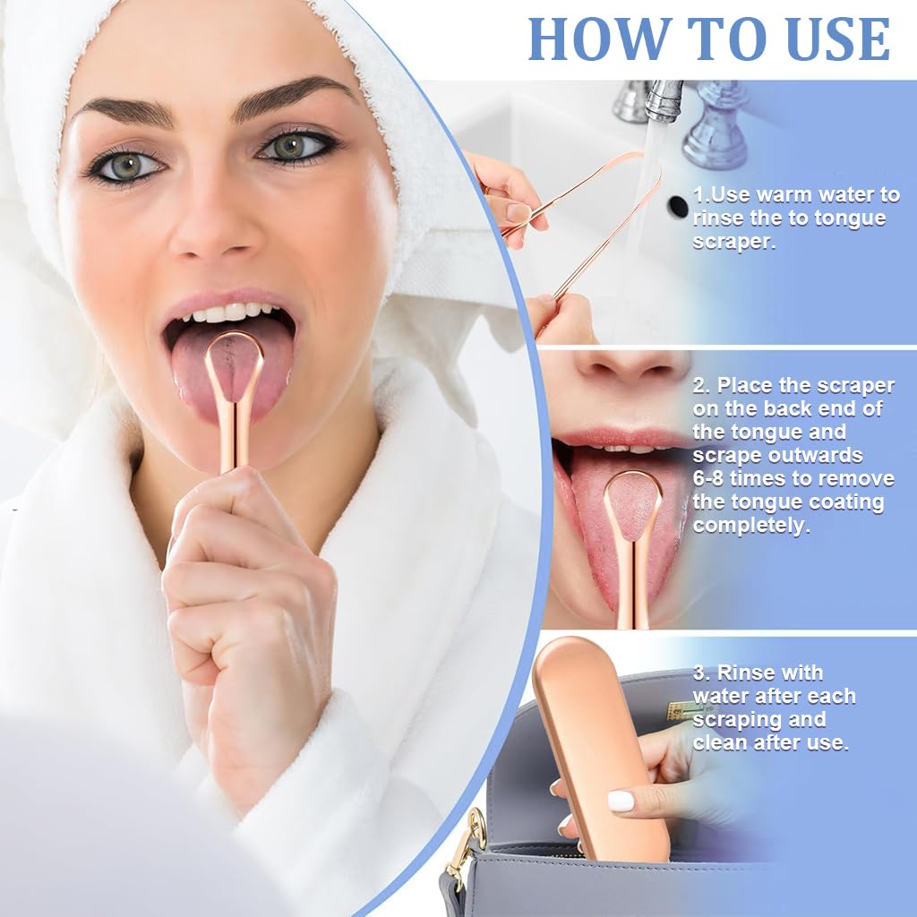 HANNEA Tongue Scraper 3 Pack with Travel Case and Stainless Steel Design for Adults and Kids