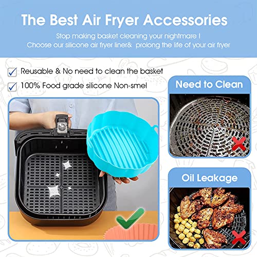 ELEPHANTBOAT® Blue Air Fryer Non Stick Reusable Round Silicone Liner Pot with Ear Handles,Oven Accessories,No Need to Clean The Air Fryer,Top 7.5 inches to Bottom 6.8 inches