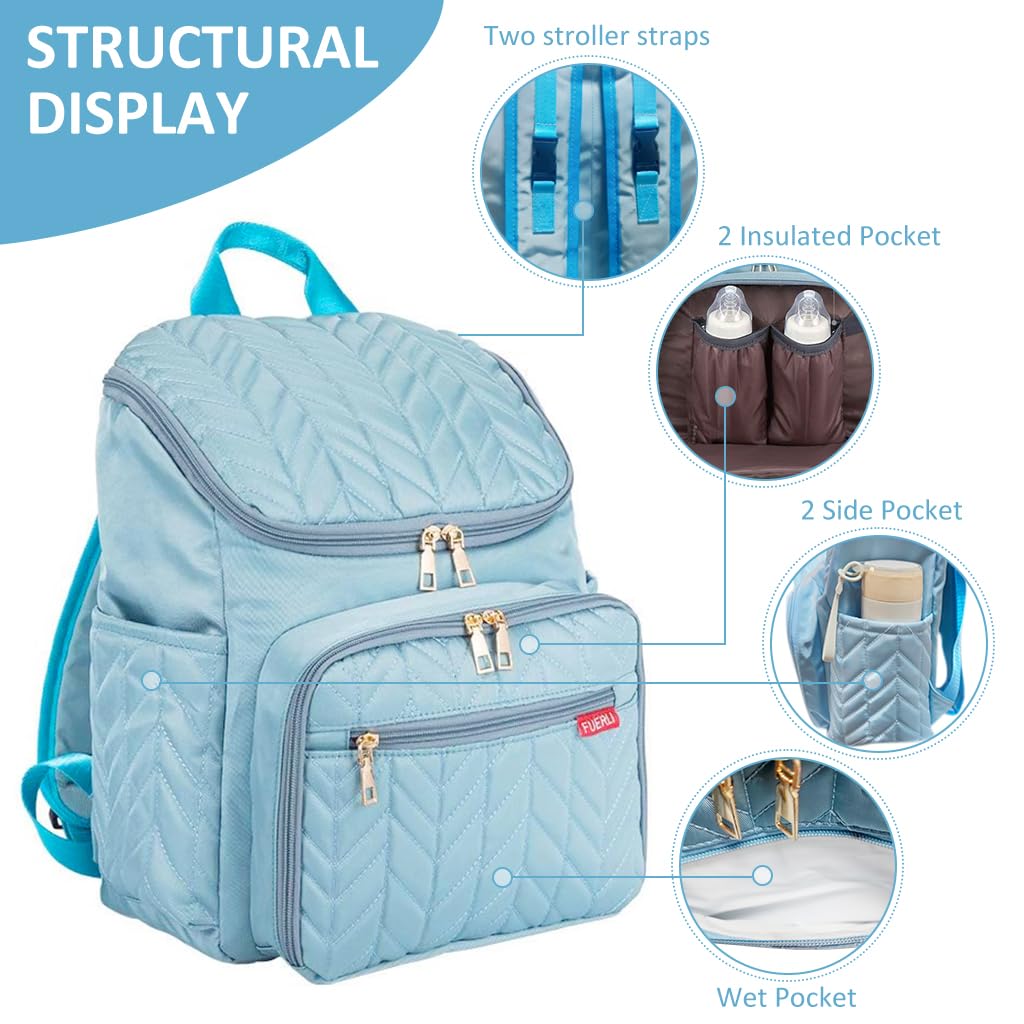 SNOWIE SOFT® Motherly Diaper Bag Backpack Travel Large Capacity Motherly Bag Backpack Baby Bottle Insulation Bag Fashion Mommy Diaper Bag Backpack for Travel, Blue