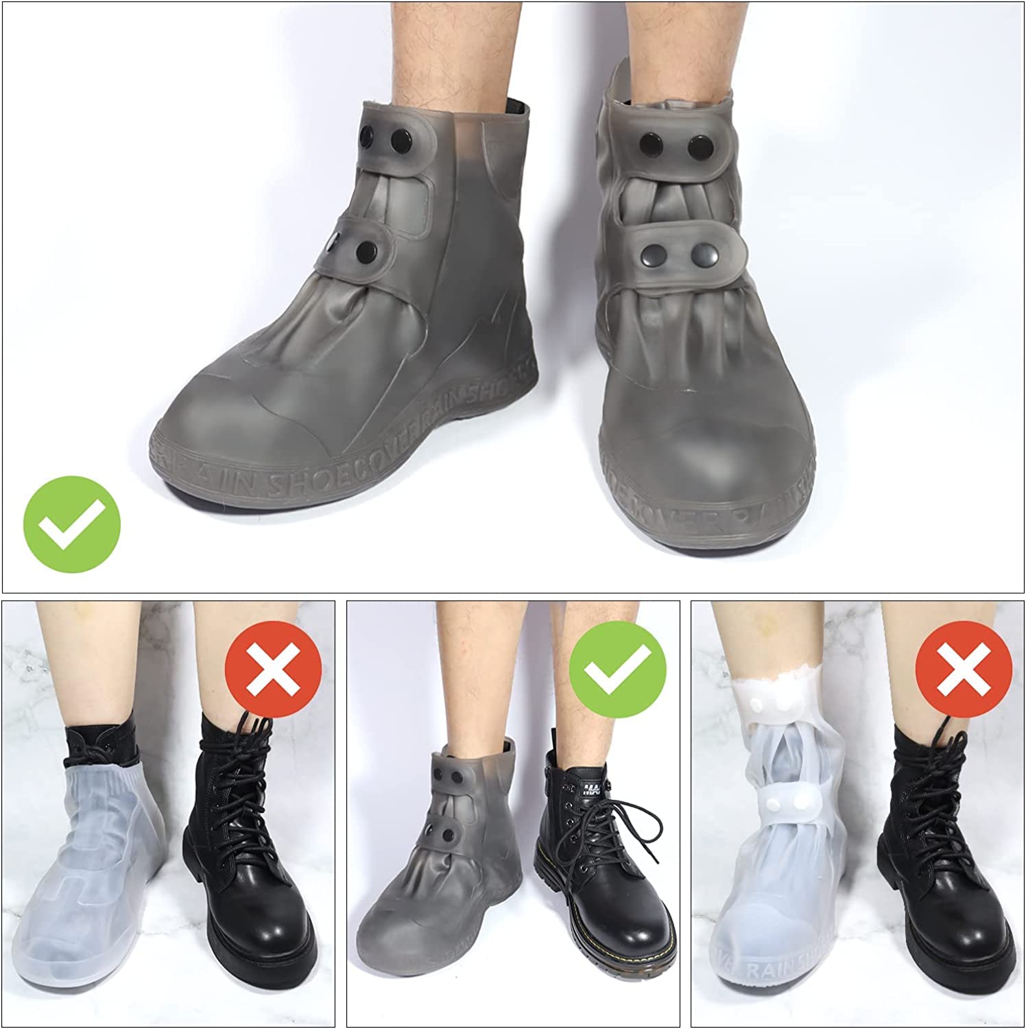 PALAY Silicone Shoe Covers for Rainy Days with Double Snap Closure and TPE Sole | Fits Size 9‑11