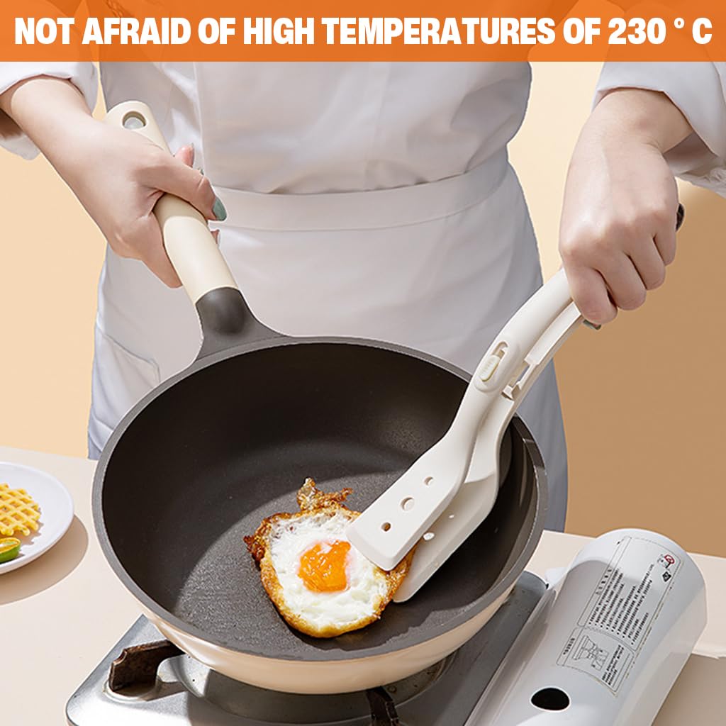 Supvox Kitchen Tong Turner for Frying and Serving with Lock Button and Curved Silicone Design | Stainless Steel Hinge