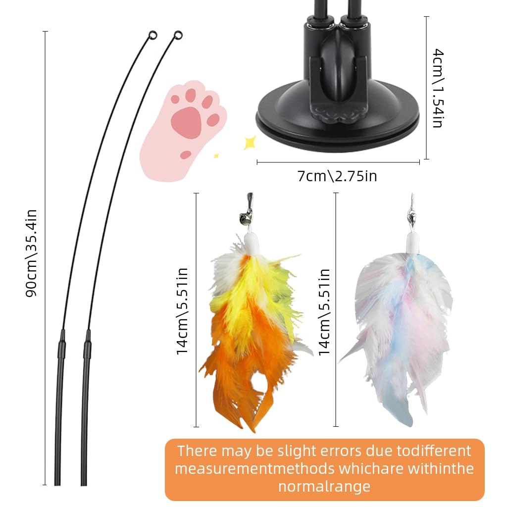 Qpets Cat Feather Toy for Interactive Play with Dual Wire Wand and Stable Suction Cup Base 3 PCS