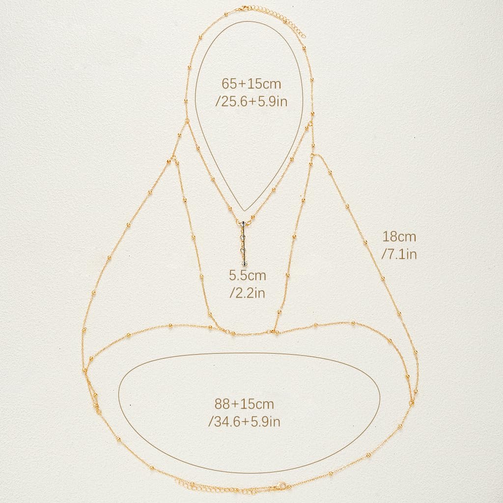 SANNIDHI Body Chain for Women featuring Layered Rhinestone Design in Gold | Stylish Beach Jewellery