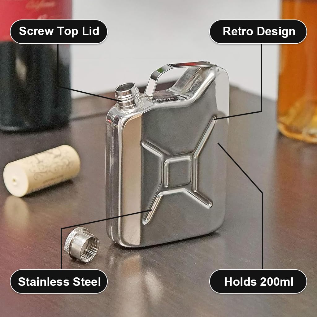 Supvox Liquor Flask for Travel with Leak‑Proof Cap 7oz Vintage Gasoline Barrel Design