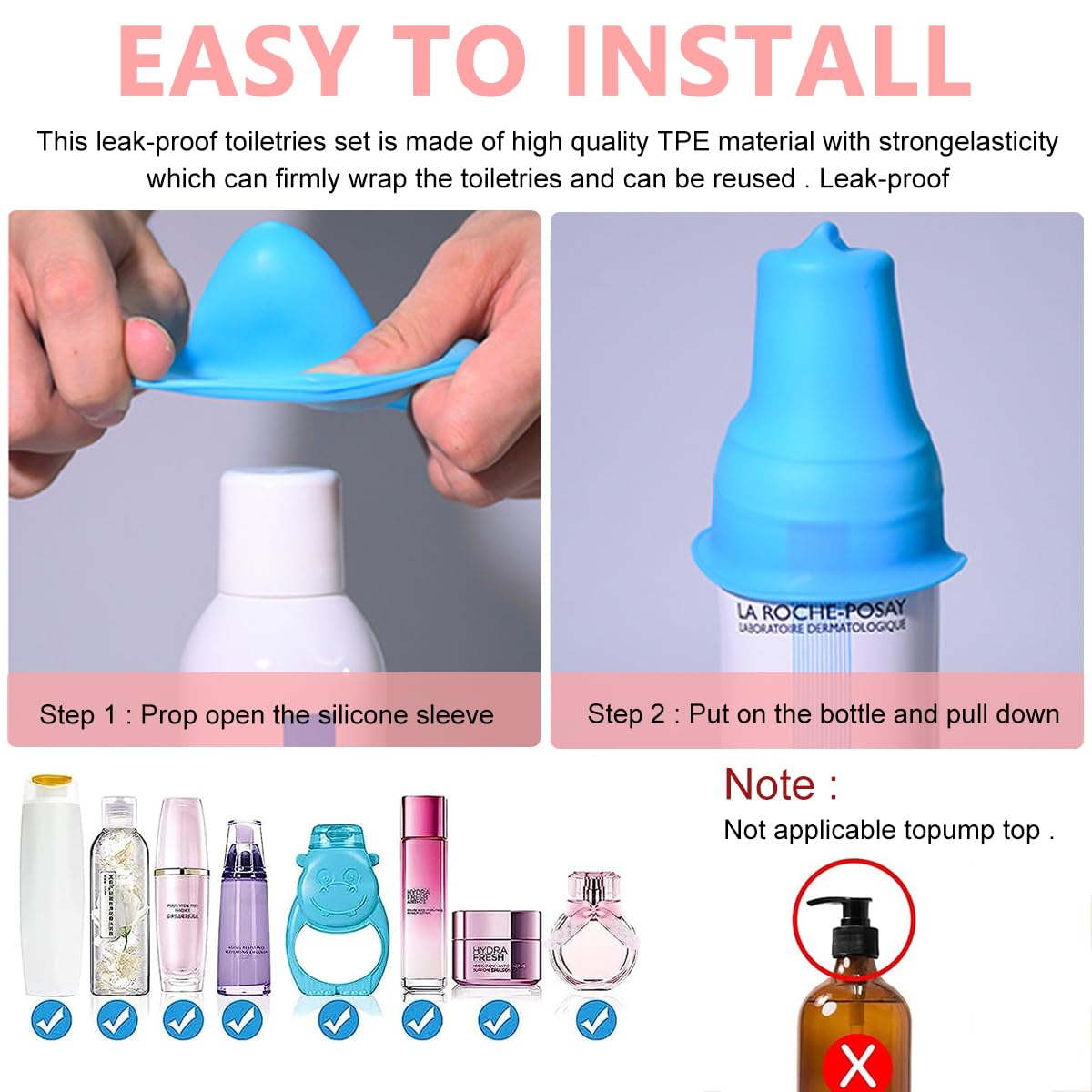 MAYCREATE Leak Proof Sleeves for Travel Bottles featuring Elastic Silicone Cover | 8pcs 6.7×8 cm Reusable Toiletry Accessories