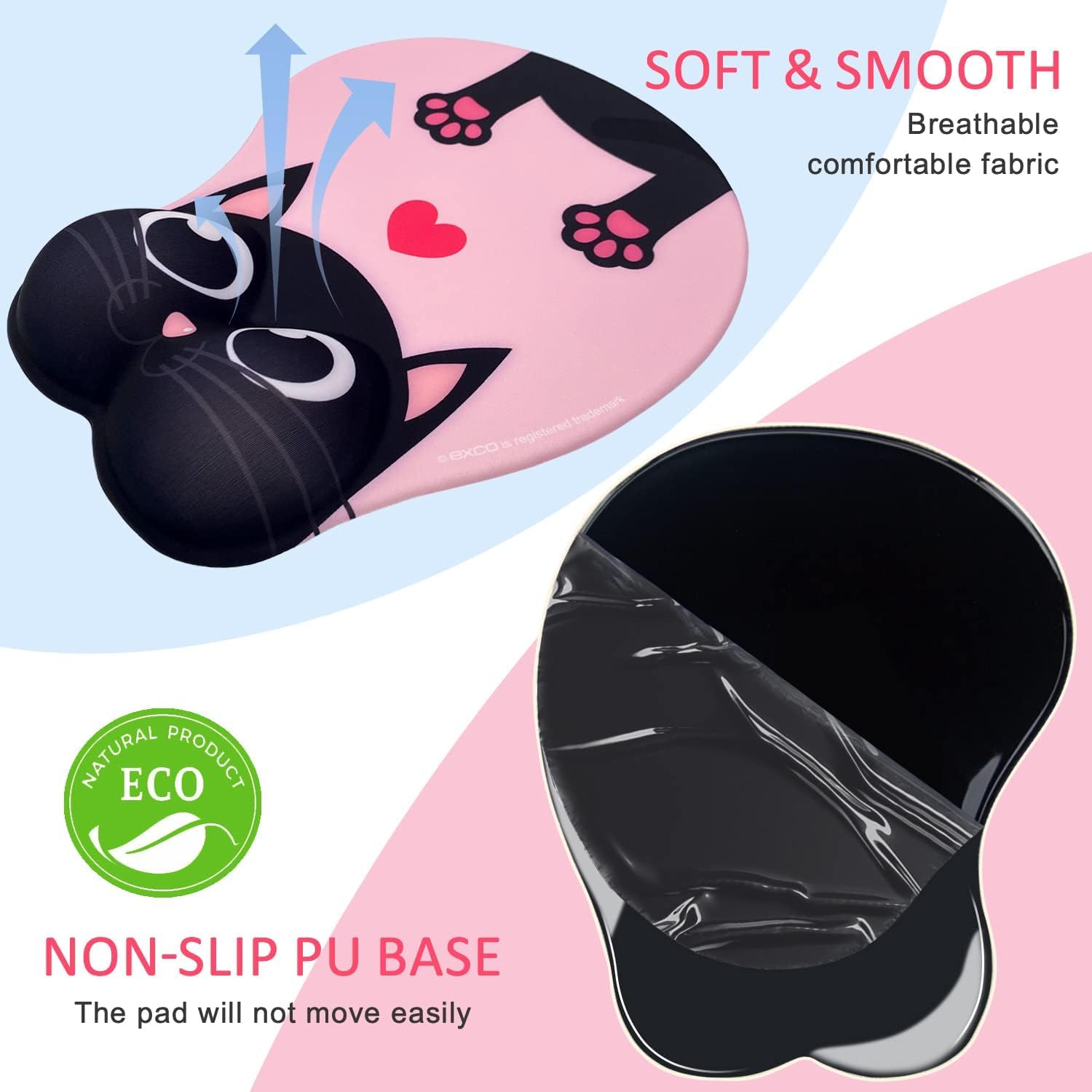 ZORBES Mouse Pad with Wrist Rest for Office and Gaming featuring Smooth Lycra Surface and Anti Slip Silicone Base | Kawaii Pink Cartoon Design