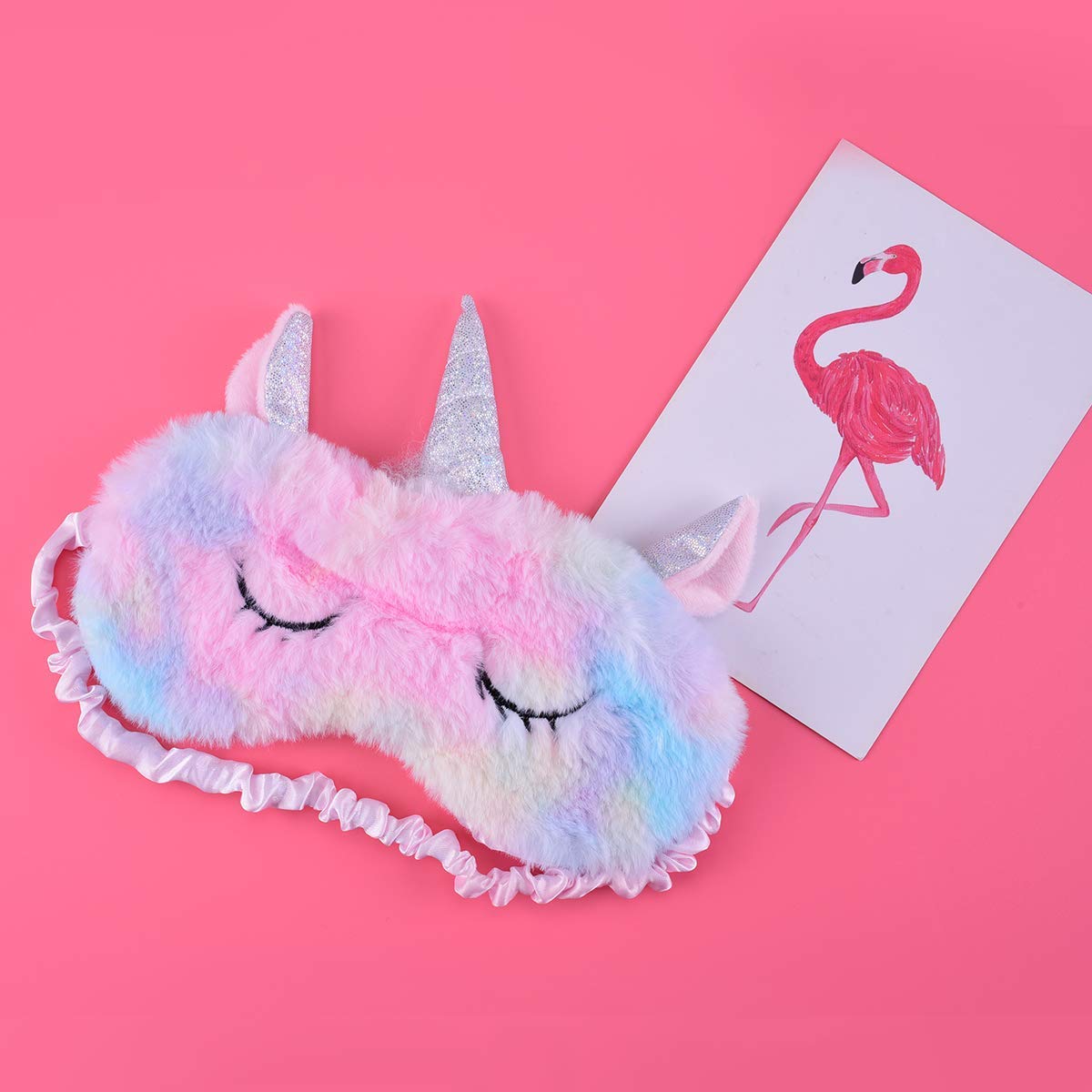 MAYCREATE Soft Plush Unicorn Sleeping Mask for Travel and Nap featuring Silk-Wrapped Band | Cute Gift for Women Girls and Kids