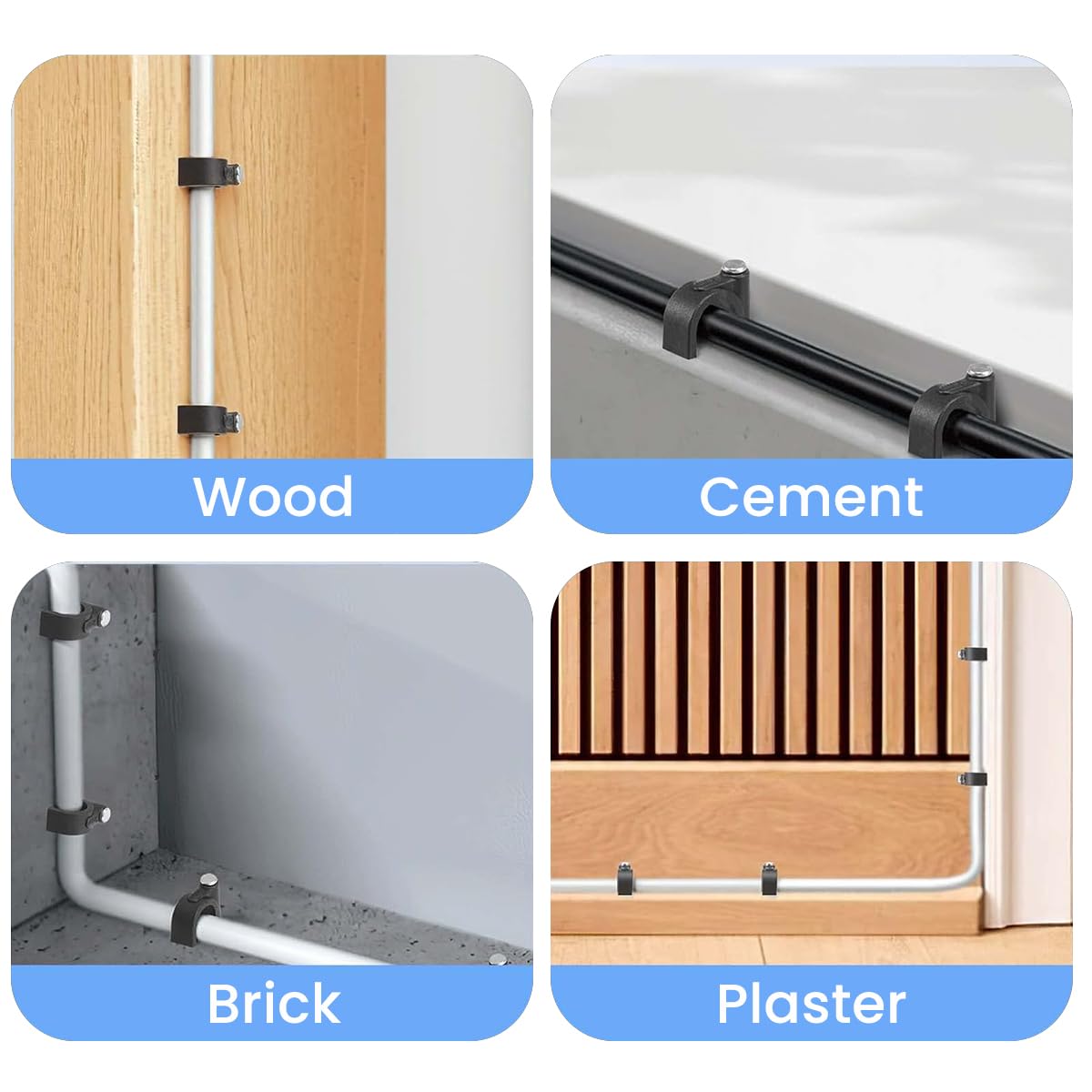 Supvox Wire Fastener Circle Cable Clips for Wall Use with Metal Nails 200 pcs 4–10 mm Black