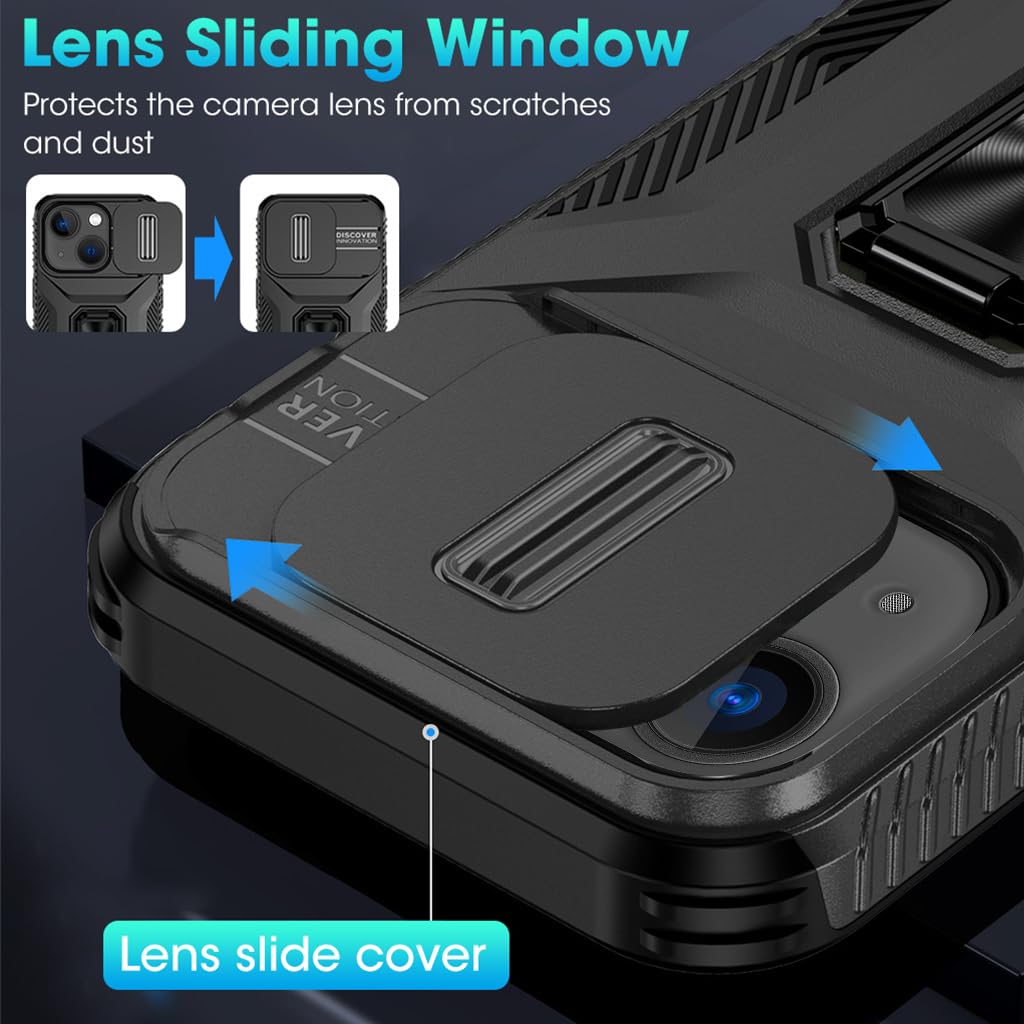 ZORBES Case for iPhone 15 Plus 6.7 inch with Kickstand and Slide Lens Cover | Shockproof Silicone Edge Protection