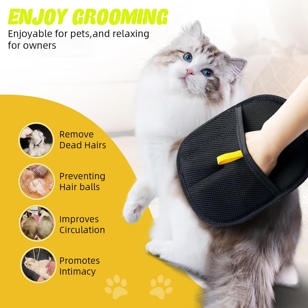 Qpets Pet Hair Removal Gloves for Furniture and Carpets featuring Static-Catching Technology | 23.5x18cm Reusable Grooming Mitt for Dogs and Cats