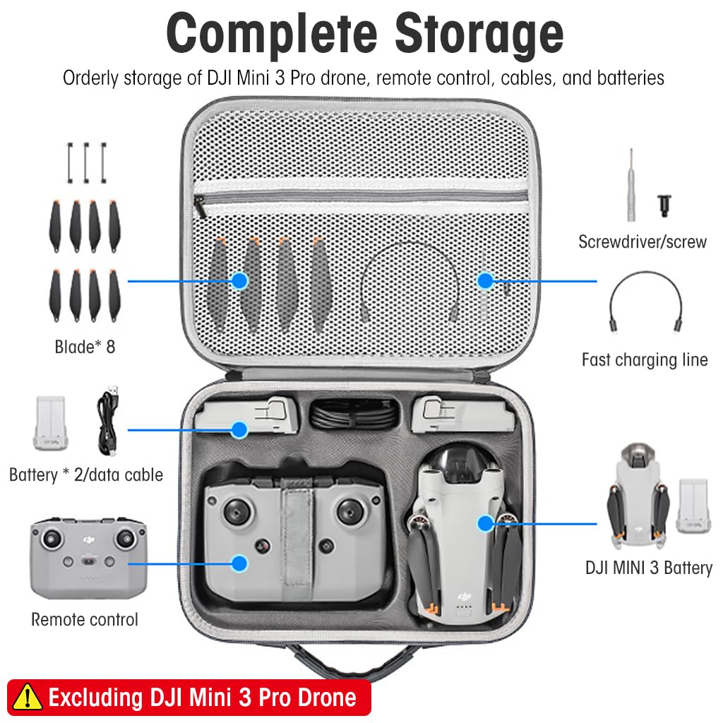 Zeitel Carrying Case for DJI Mini 3 Pro with Waterproof PU Cover and Shoulder Strap | Hard Travel Storage Bag for Drone Accessories