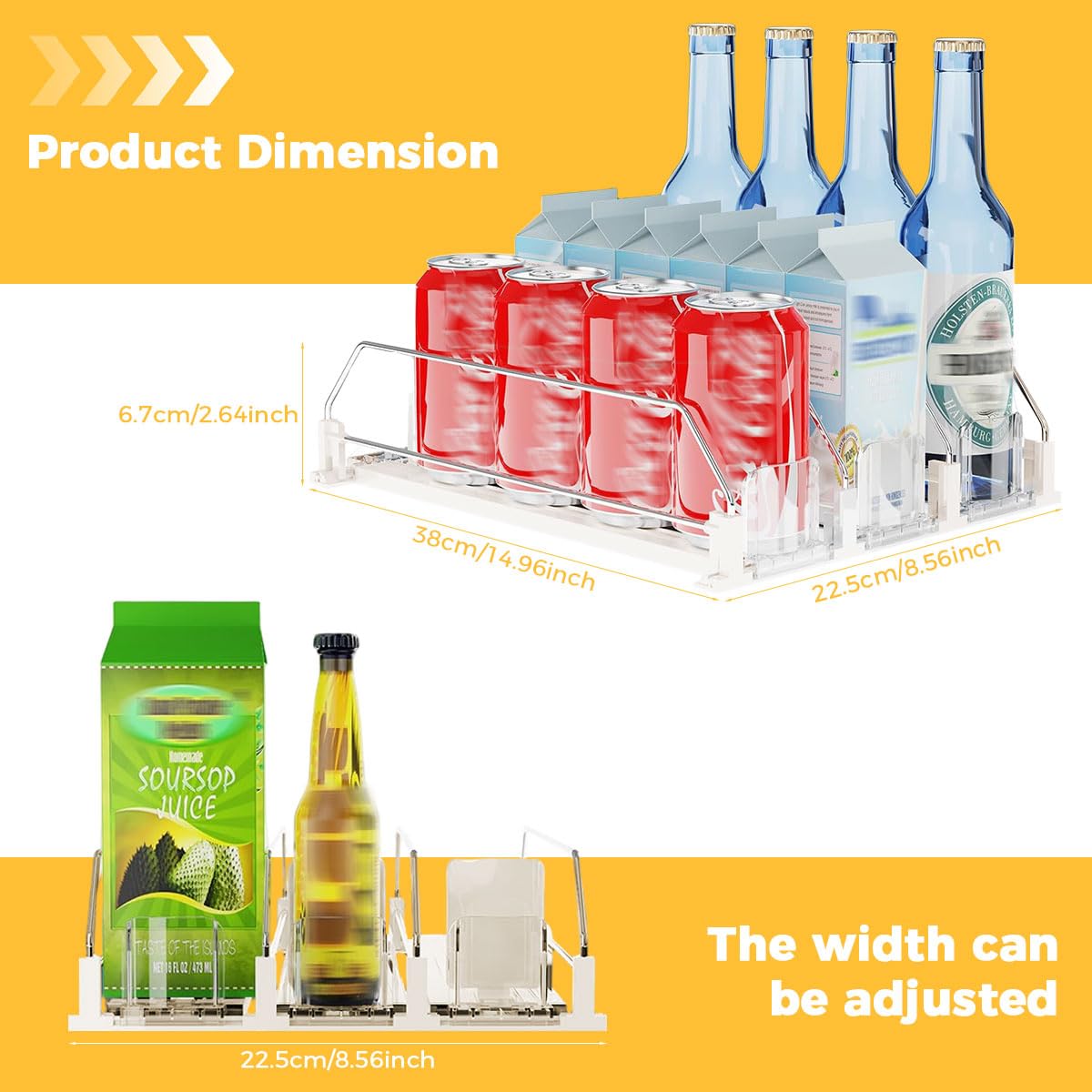 HASTHIP Refrigerator Drink Organizer Rack for Fridge Storage with 5 Row Sliding Rail and 20 Can Capacity | Aluminum Alloy and ABS Build