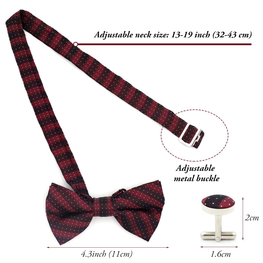 PALAY Men Suit Bow Tie Set for Formal Occasions with 4.3x2.7 in Bow Tie & Cufflinks | Maroon Red Polyester Silk