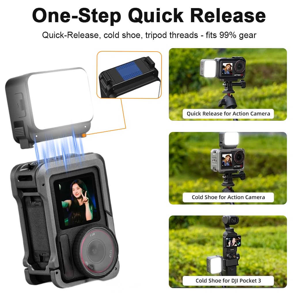 ZORBES Compatible with DJI Osmo Action Camera Fill Light with Magnetic Quick Release and 3 Color LED 600mAh | Cold Shoe Adapter for Outdoor Photography