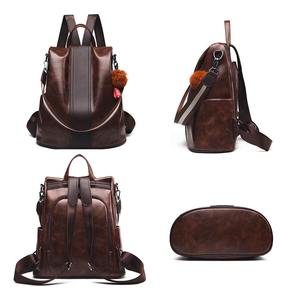 ZIBUYU Shoulder Backpack for Women with Back Zipper Design 13x5.9x13.4 in PU Leather | Coffee Brown