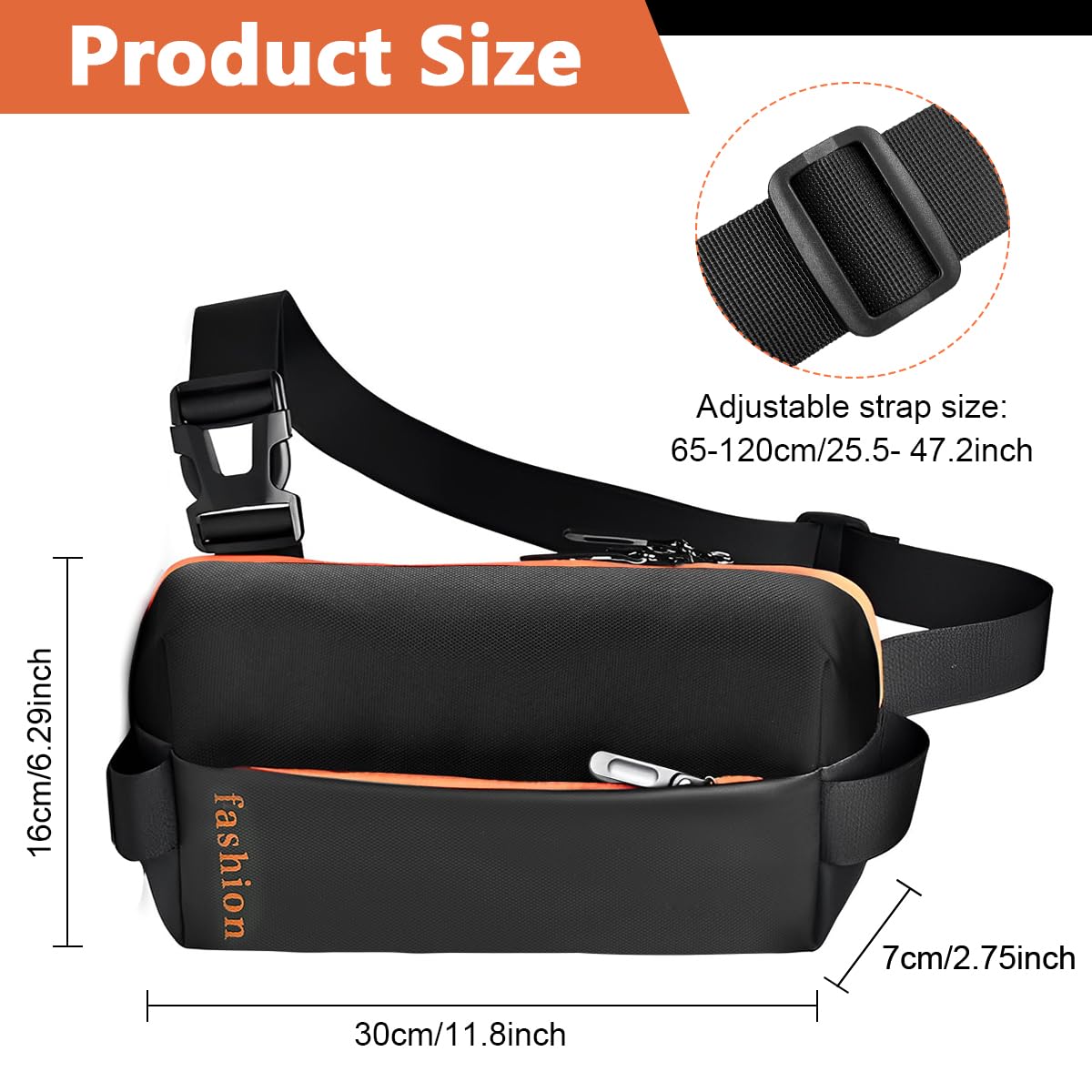 GUSTAVE® Waist Bag for Men Women with Adjustable Strap, Sling Bag Cross Body Bag Large Waterproof Oxford Cloth Chest Bag Fanny Pack for Hiking Travel Camping Running Sports Outdoors