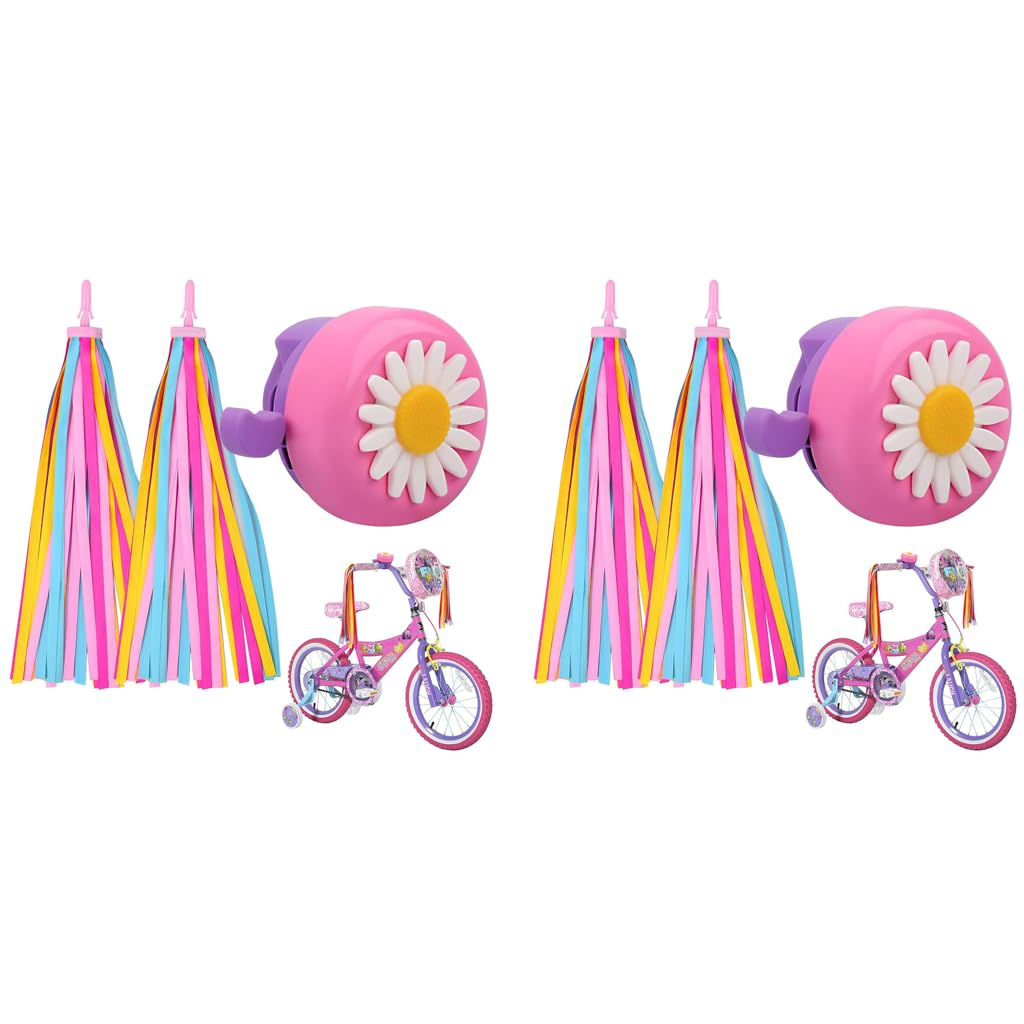 Proberos Kids Bike Bell for Bicycles and Scooters with Pink Daisy Flower and 2PCS Tassels
