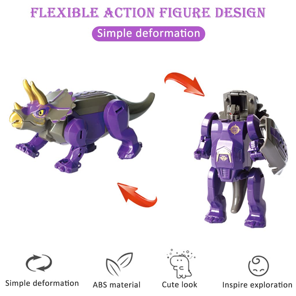 PATPAT® Dinosaur Toys for Kids Dinosaur Transforming Robot Toys Mini Dinosaur Toy, 2 in 1 Cartoon Triceratops Transformer Dinosaur Toy Birthday Xmas Gifts for Kids Boys Girls 3 4 5 6 7 8 Year