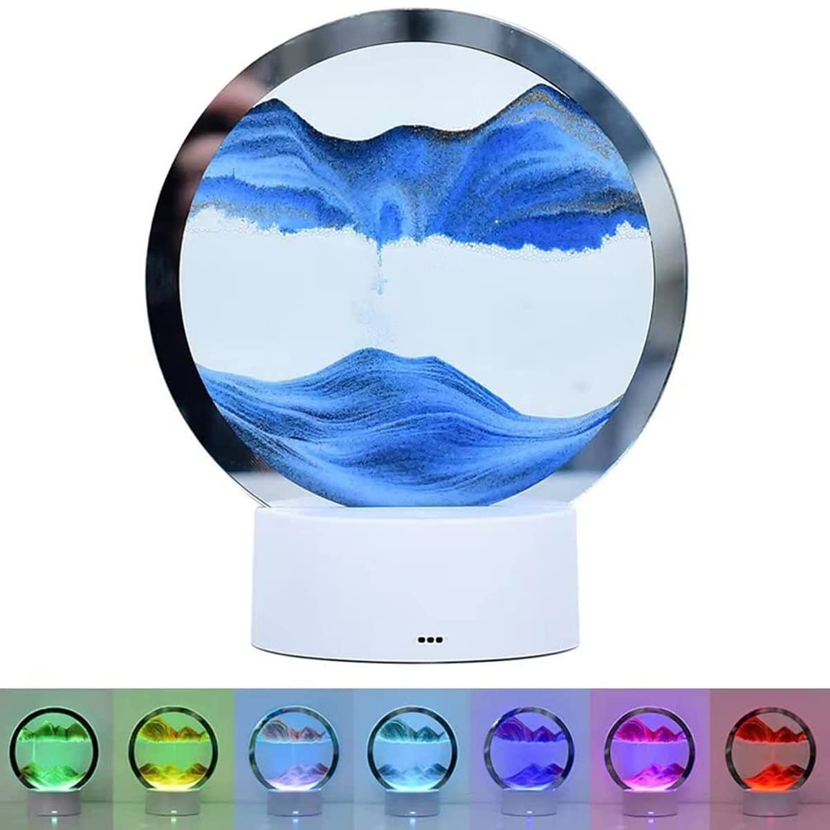HASTHIP Moving Sand Art Desk Decoration for Relaxing Home Display with LED Light Base | Blue Glass Showpiece for Living Room and Office Decor