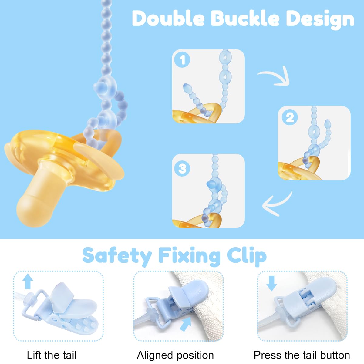 SNOWIE SOFT Pacifier Chain Set for Newborns with Clip Holder and Silicone Storage Case