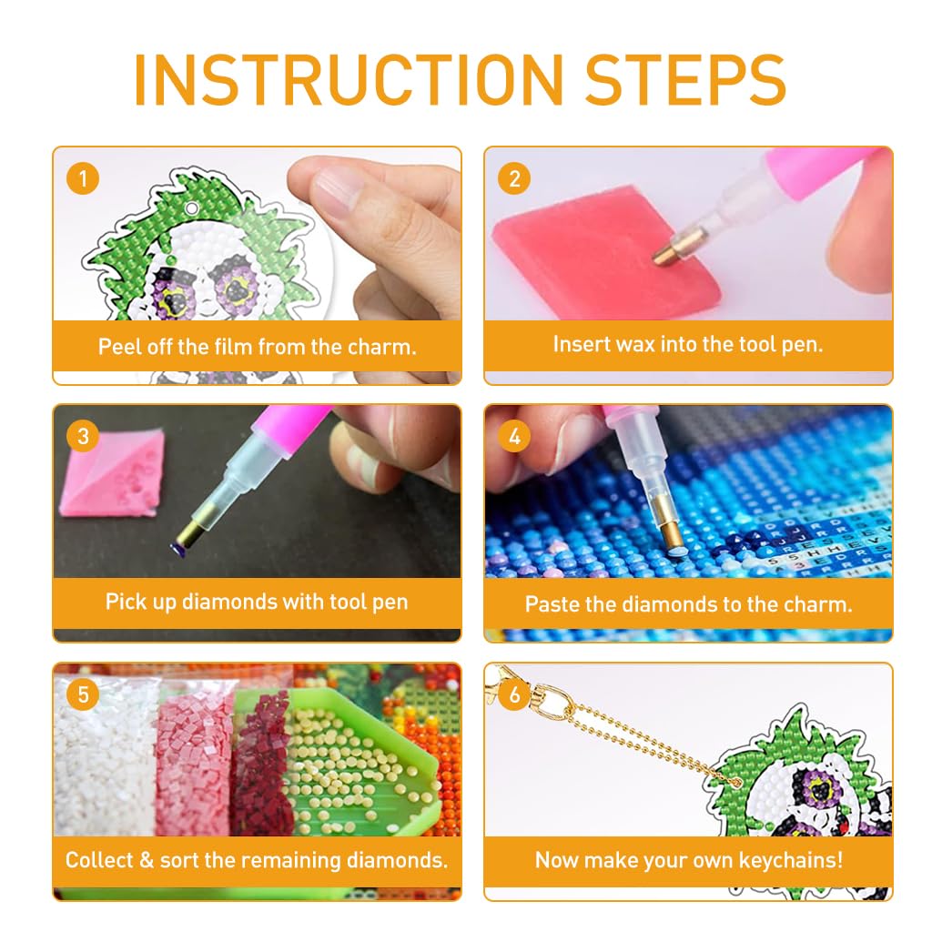 PATPAT DIY Halloween Diamond Art Keychain Kit featuring 10 Acrylic Charms with Resin Beads for Kids and Adults