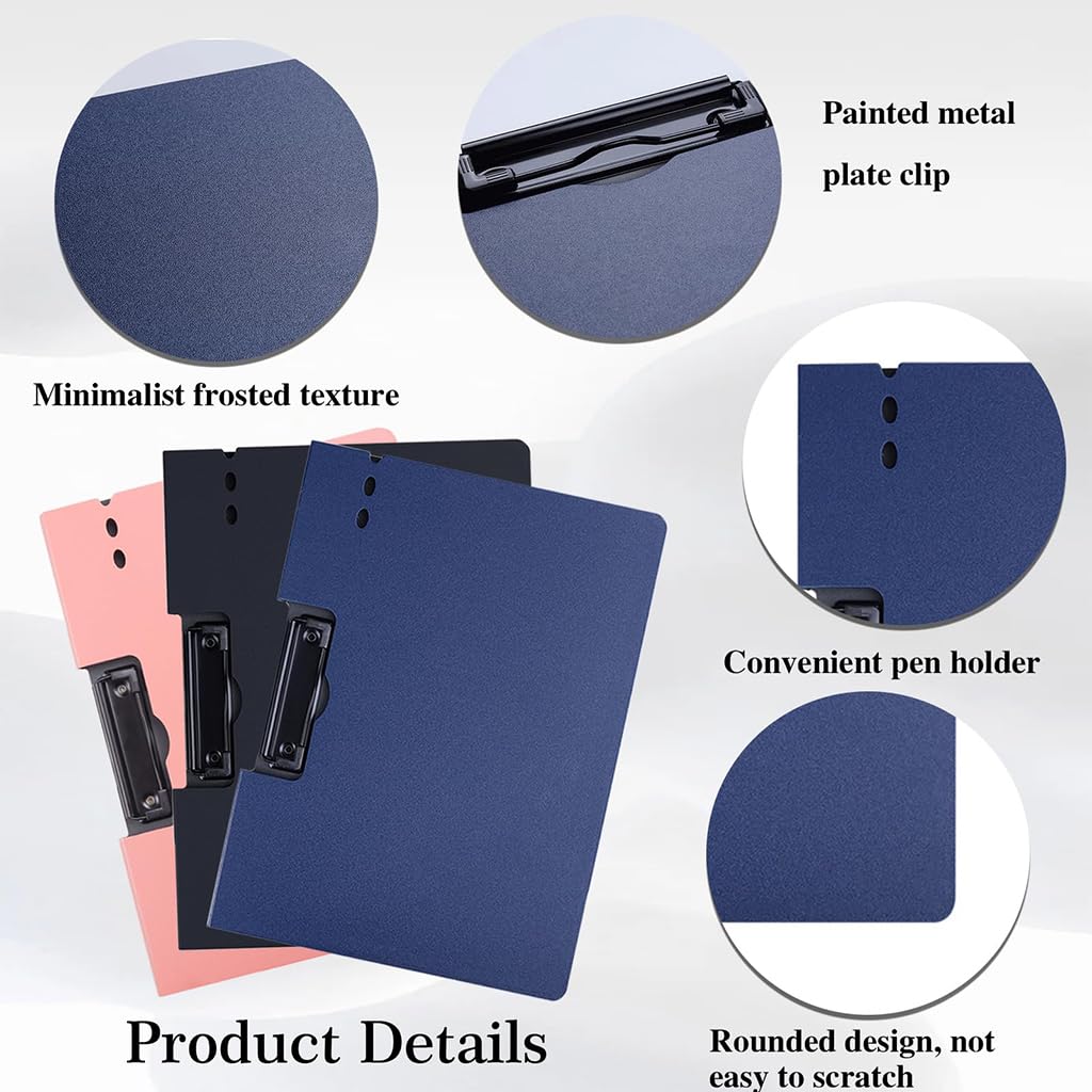 ZIBUYU A4 File Folder Clipboard for Office and School with 100 Sheet Capacity featuring 360° Flip Cover and Pen Holder | Waterproof PP Dark Blue