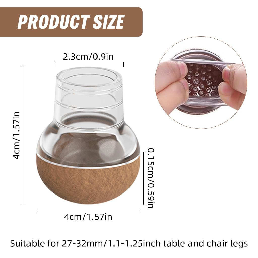 HASTHIP Chair Leg Floor Protector 4pcs for Hardwood Floors with Anti Slip Felt Pads | Transparent Brown Silicone Caps