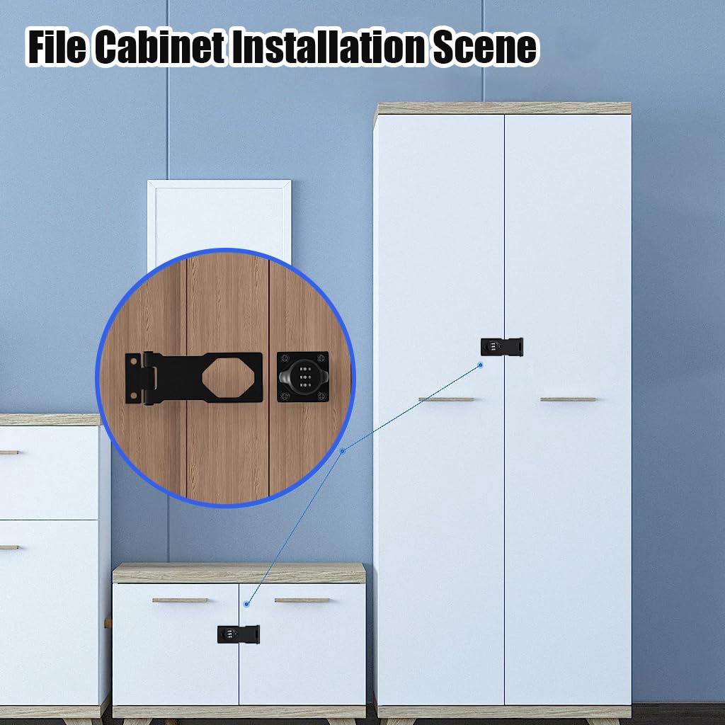 HASTHIP Cabinet Password Hasp Lock for Doors and Cabinets with Zinc Alloy Slide Latch | Black