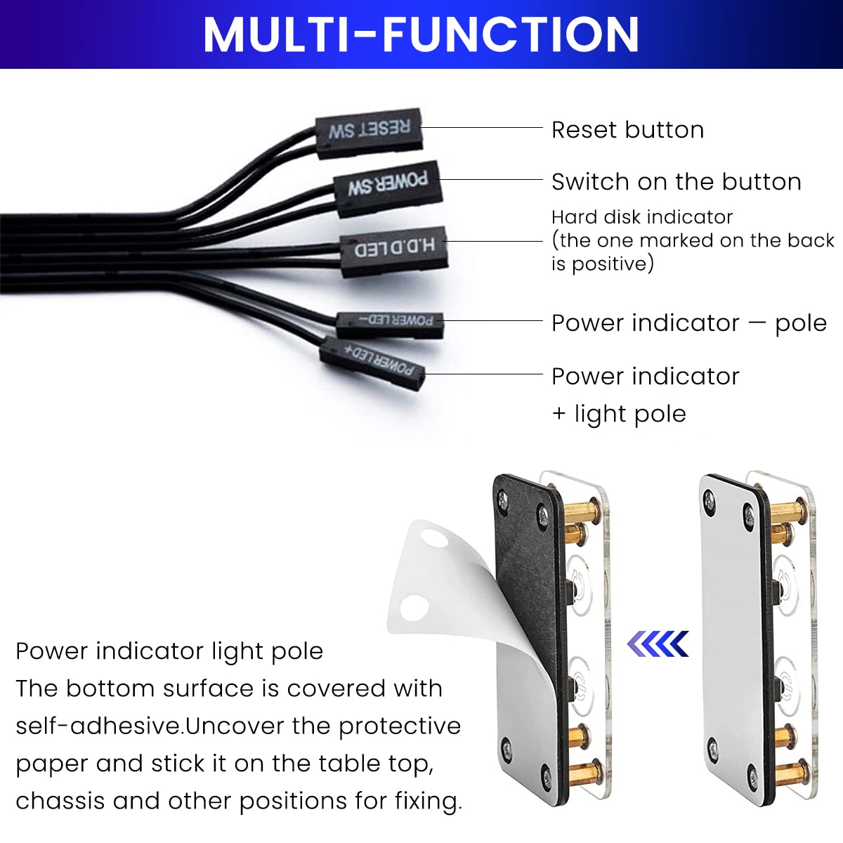 ZORBES® Desktop Computer Power Button PC Switch External Power Switch with Reboot Button Transparent Acrylic DIY Modification External PC Power Button Motherboard Switch Button Extension Cable