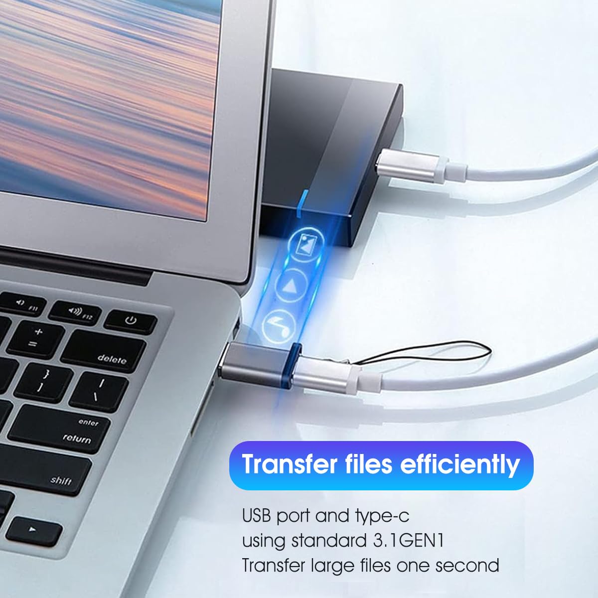 Verilux® 3Pcs USB C Adapter 5Gbps High Speed Data Sync Type-C to USB A 3.0 Adapter Compatible with MacBook Pro, Samsung Support PD Charging USB C  to USB A Adapter with Lobster Clasp Keychain