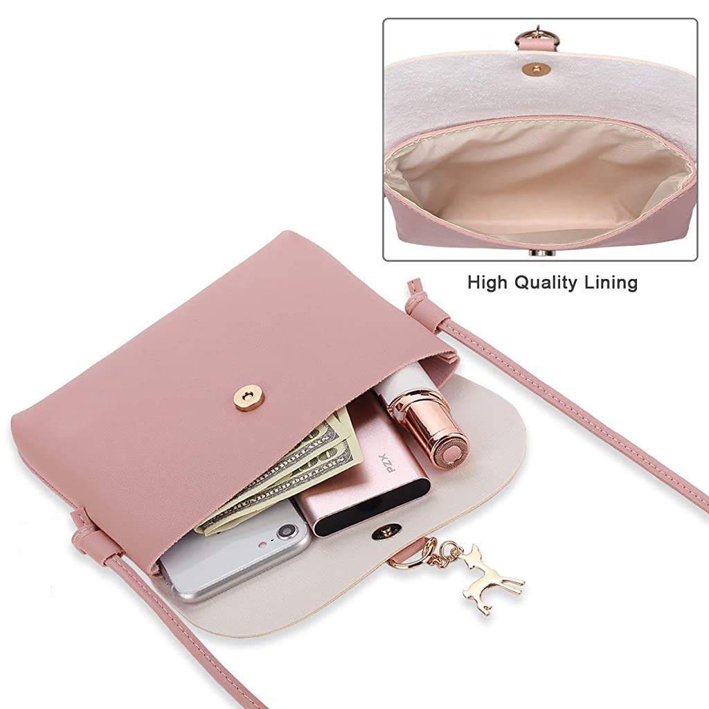 PALAY Small Cross Body Bag for Girls with Metal Deer Pendant 17×15.5×1.2cm PU Leather Pink