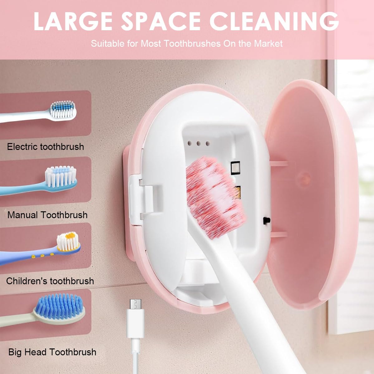 HANNEA UV Sanitizer Toothbrush Holder for Bathroom with USB Rechargeable Smart Automatic Disinfection | Wall Mounted Compact Organizer