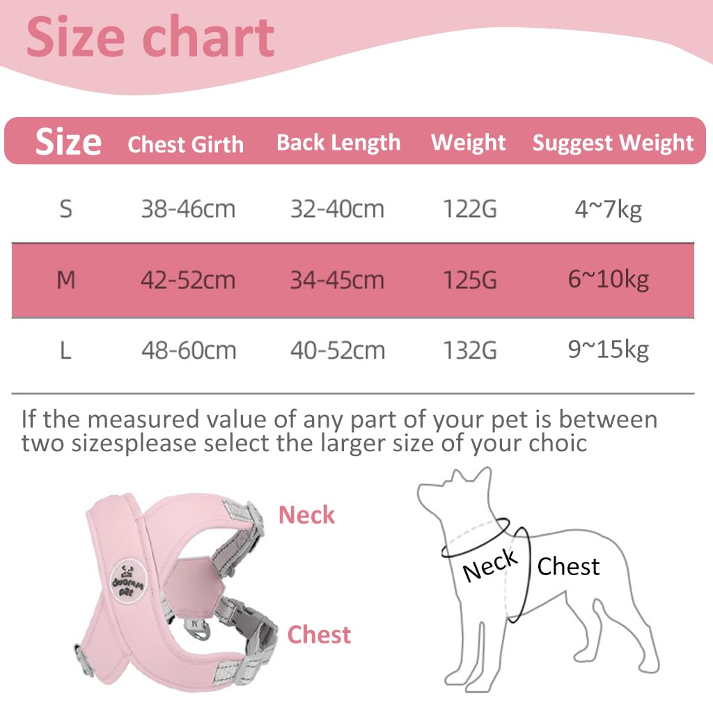 Qpets Dog Harness Leash Set for Small Dogs with 4 Adjustable Straps and Reflective Strap | Pink Nylon Breathable Vest 42–52cm Chest