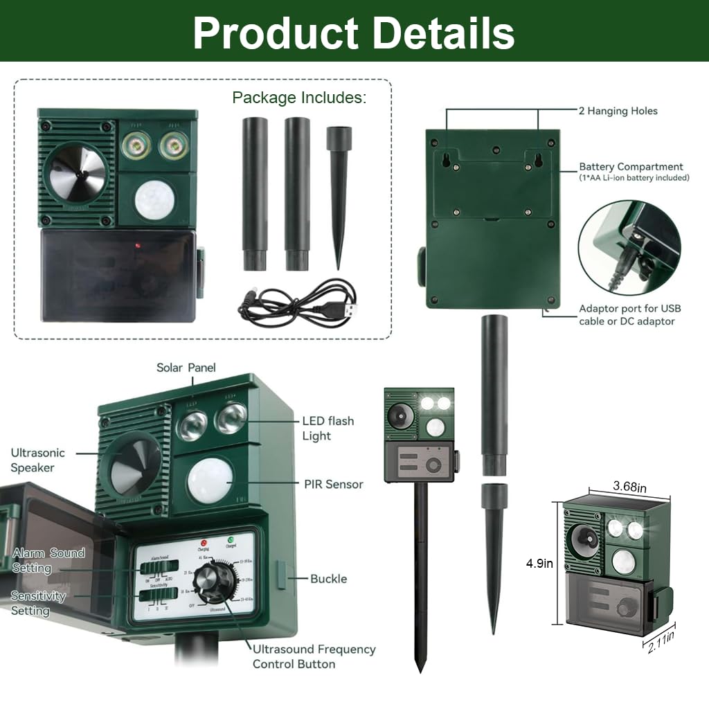 HASTHIP Solar Animal Repellent for Mice Rodents and Birds with IPX4 Waterproof Dual Alarm Mode