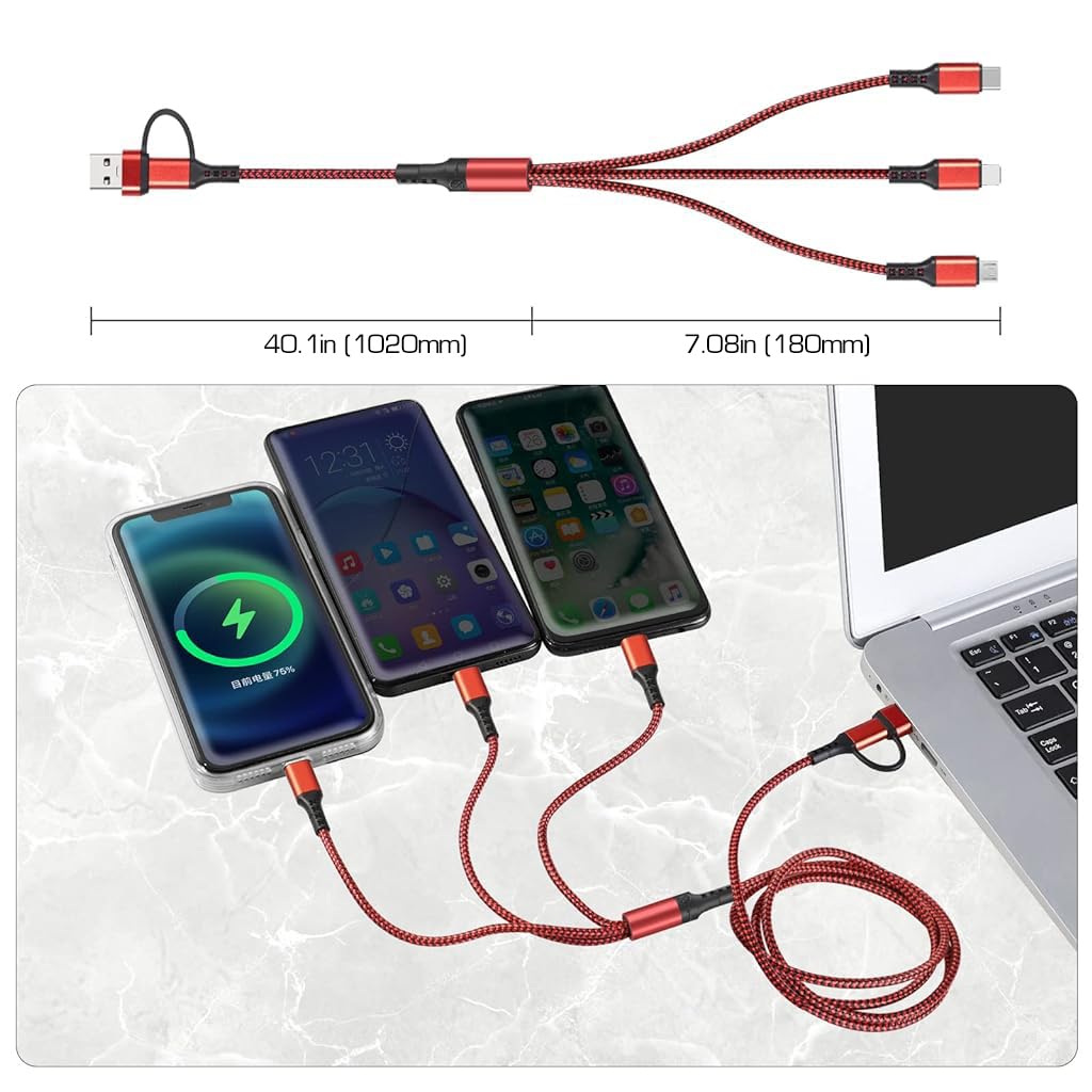 Verilux USB C Cable 5 in 1 for Phone Laptop and Tablet featuring Dual Input Ports & Nylon Braid