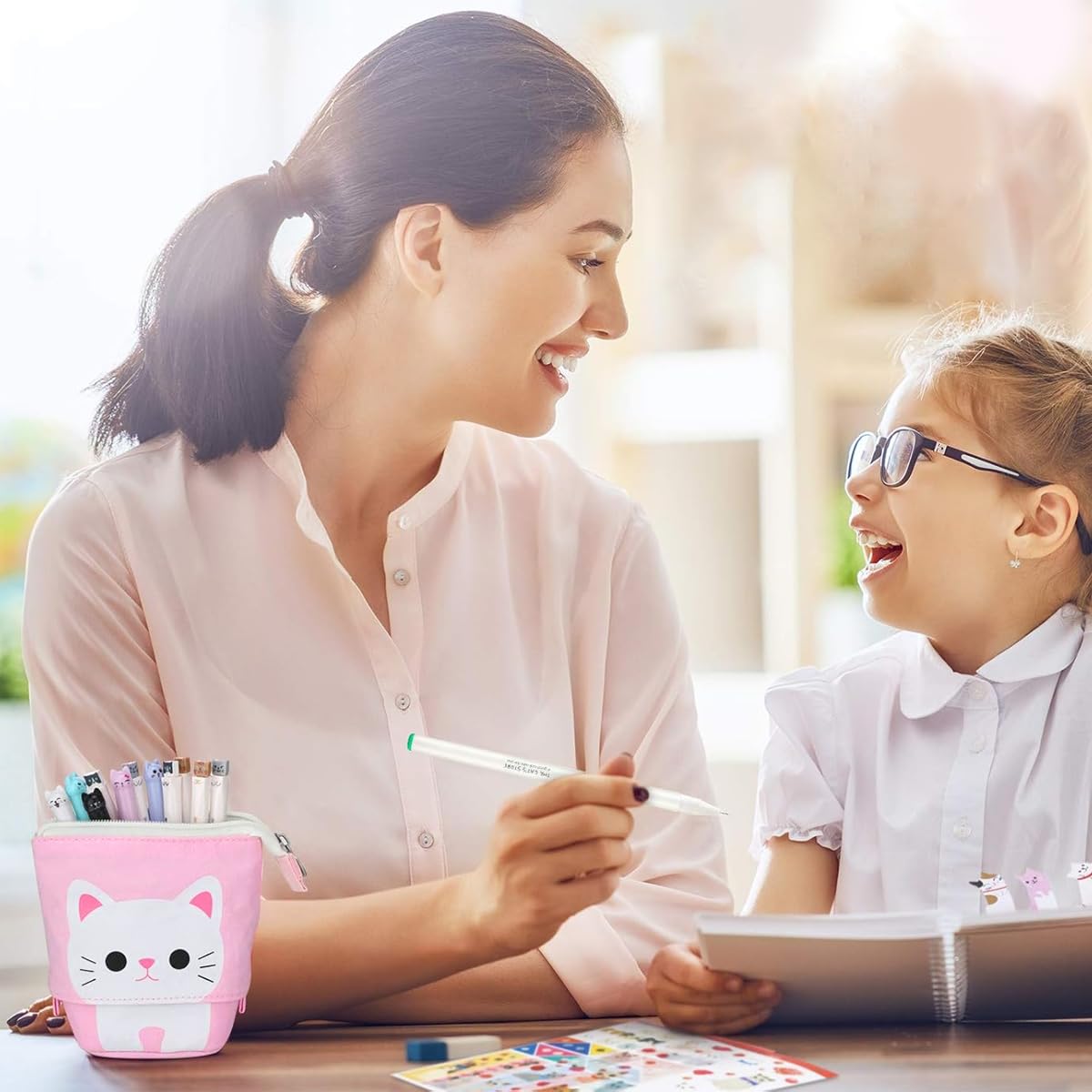 Climberty Cute Cat Stationery Set for Girls with Pop Up Pencil Case and DIY Stickers | Gift for Students