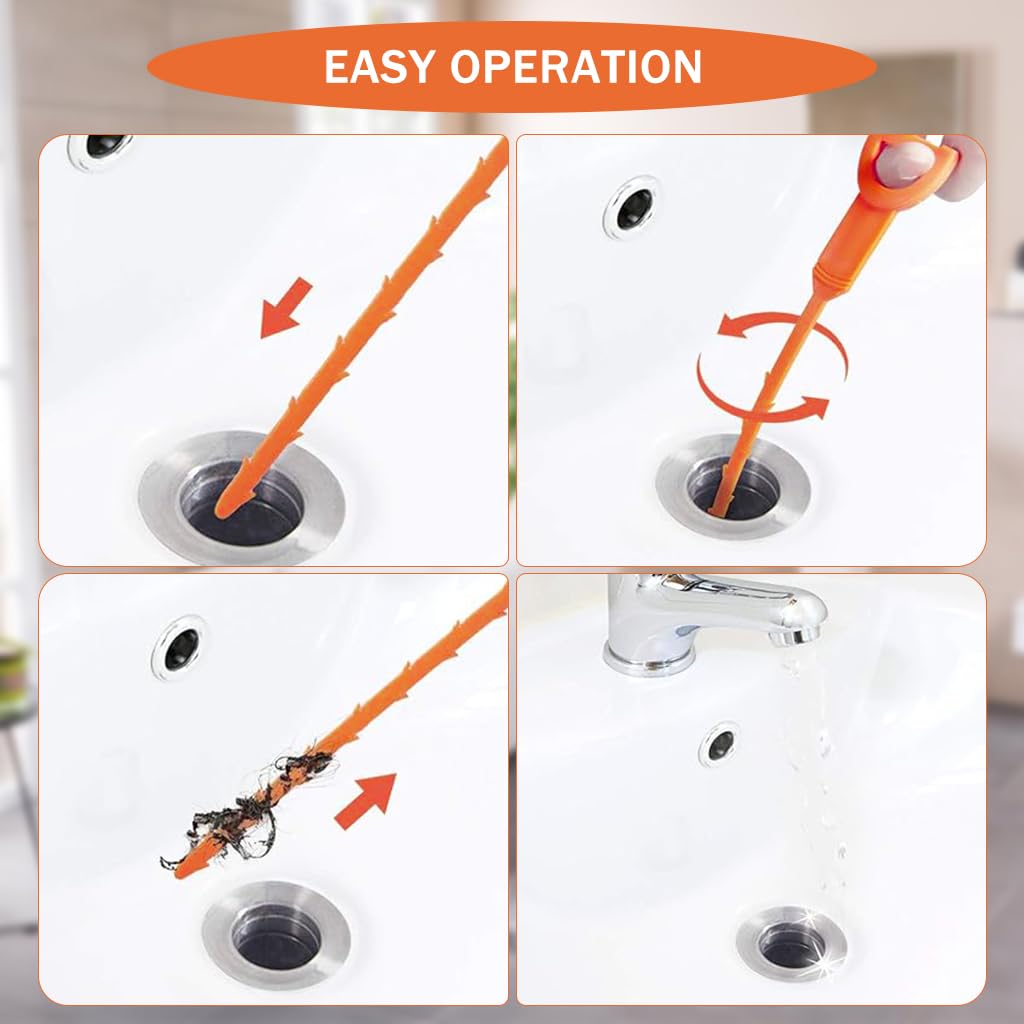 HASTHIP Drain Cleaner Sticks for Sink and Shower Clogs with 23.6 in Tools | Flexible Barb Design