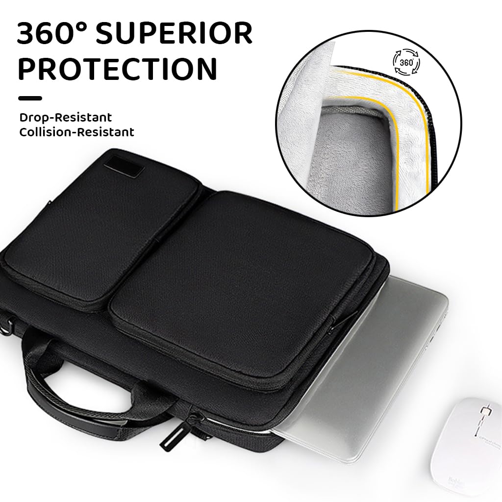 ZIBUYU Laptop Bags for Men and Women Stylish Waterproof Laptop Messenger Bag with Handle & Pockets Sling Laptop/MacBook Bags for Travel, Office Slim Laptop Bag 15.4 inch - Black