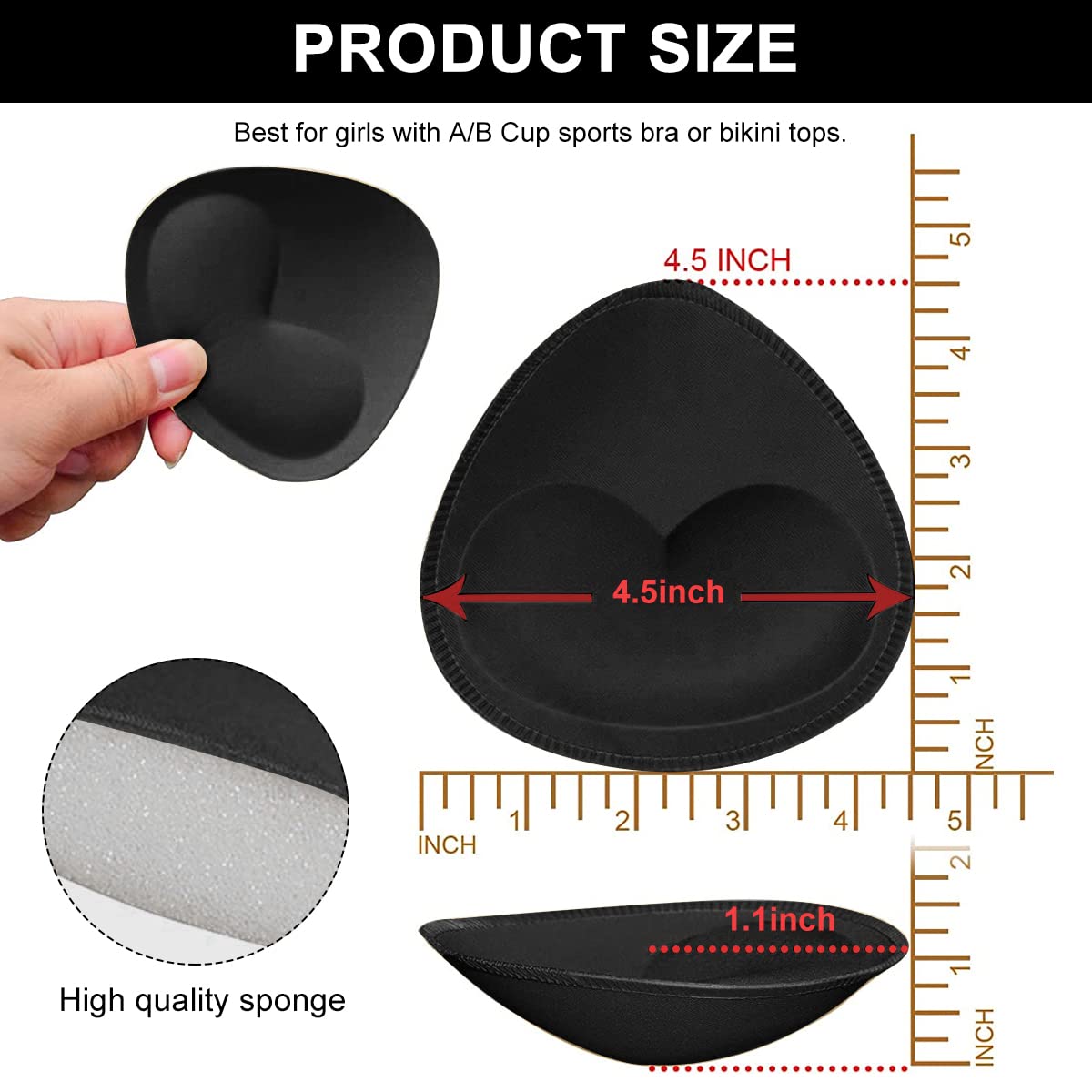 MAYCREATE 2Pairs Cotton Bra Pads, Inserts Bra Cups Replacement Bra Pads Women's Comfy Sports Cups for Sport Bra Bikini Bra, Black + White