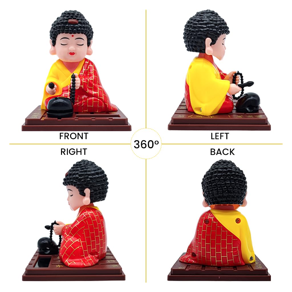 STHIRA Buddha Statue for Car Dashboard with Solar-Powered Moving Head | Peaceful Zen Decor