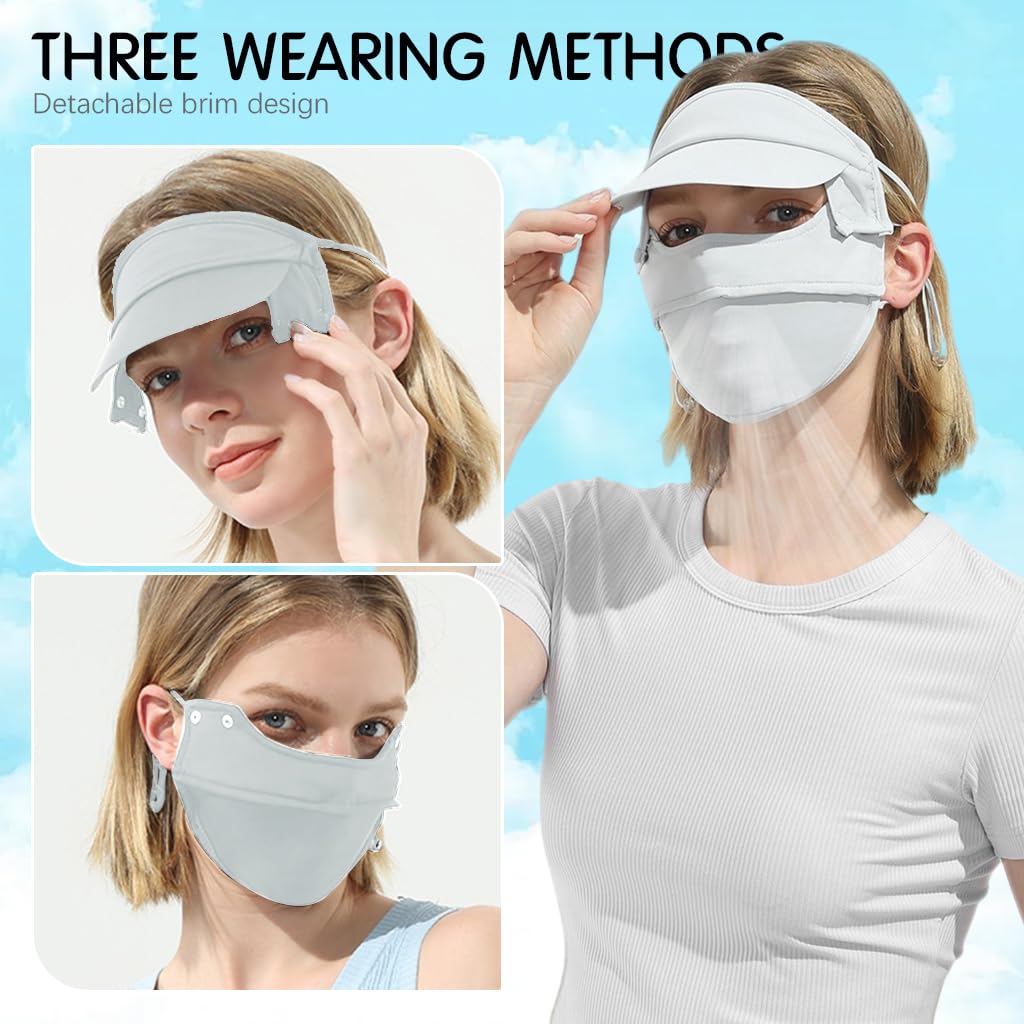 PALAY Full Face Sun Mask for Women UPF 50 with Detachable Brim in Green 3PCS | Cooling Protection for Cycling and Golf