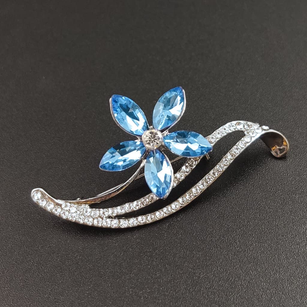 HASTHIP Rhinestone Floral Brooch for Women featuring Blue Crystal Flower Design | 5.3×2.6 cm Zinc Alloy Accessory