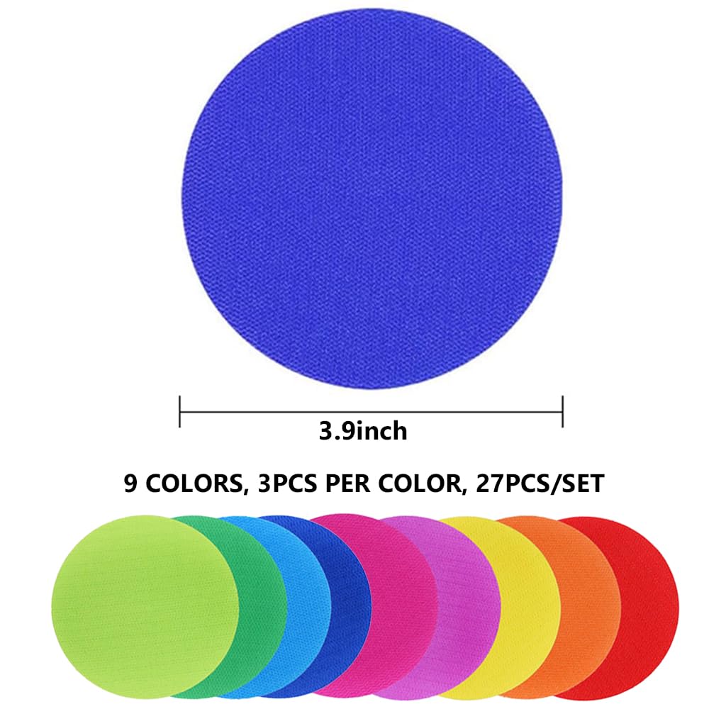 PATPAT Colorful Round Marks for Classroom Activities with Hook and Loop Backing | 27pcs 4 in Nylon Circles