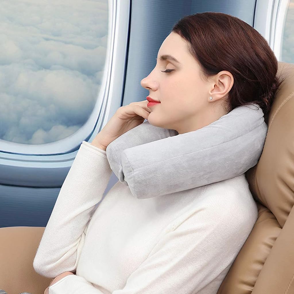 HANNEA Twist Memory Foam Neck Pillow for Travel and Office with Bendable Rod Support | Soft Washable Velvet Cover