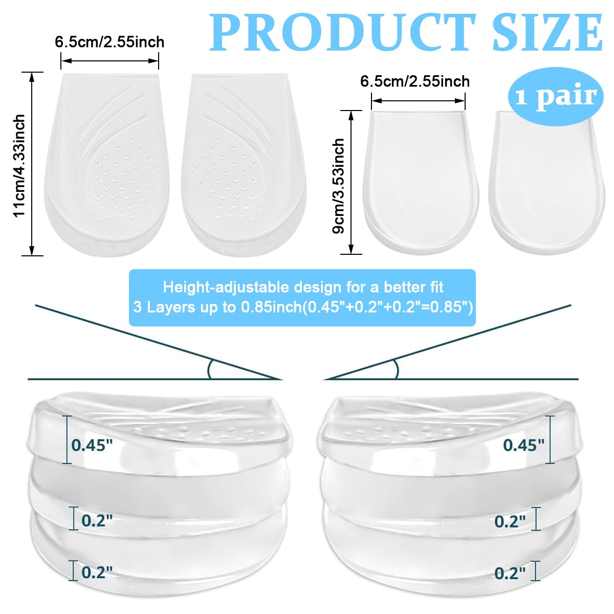 HANNEA Orthotics Shoe Insert for Pronation Correction with 2x11cm Gel Wedge | Adjustable Height Support