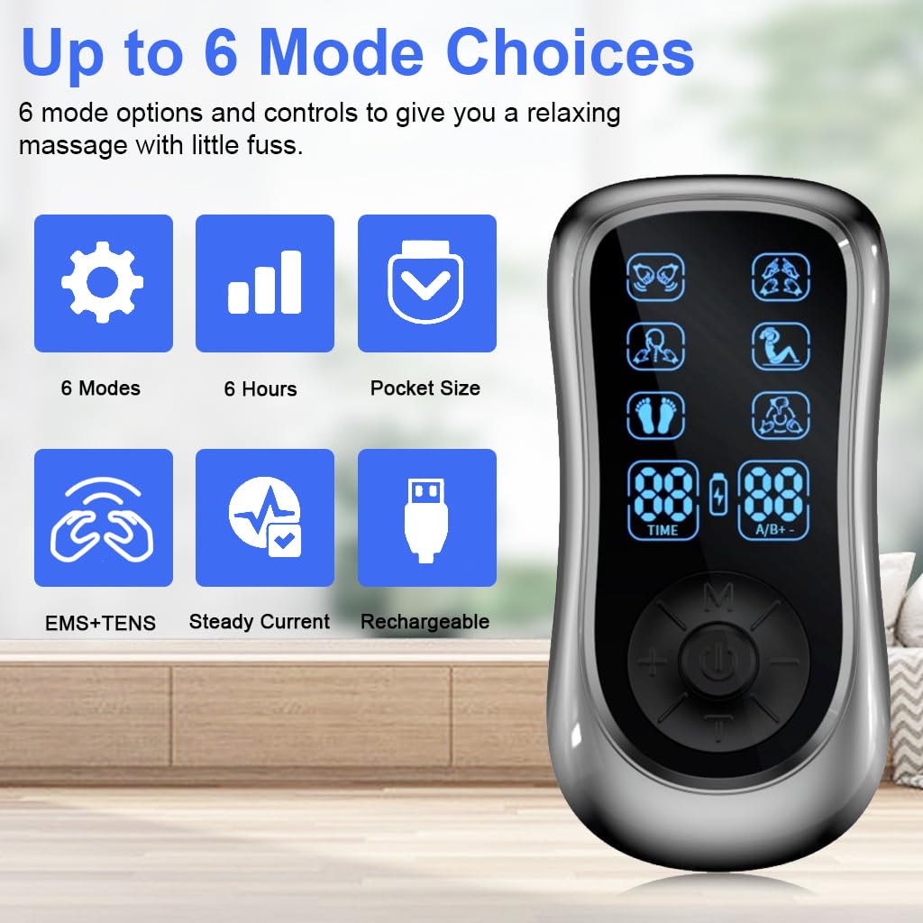 HANNEA TENS Massager Machine for Pain Relief with 6 Modes and 19 Levels | 4 Channels and 30mins Auto Off