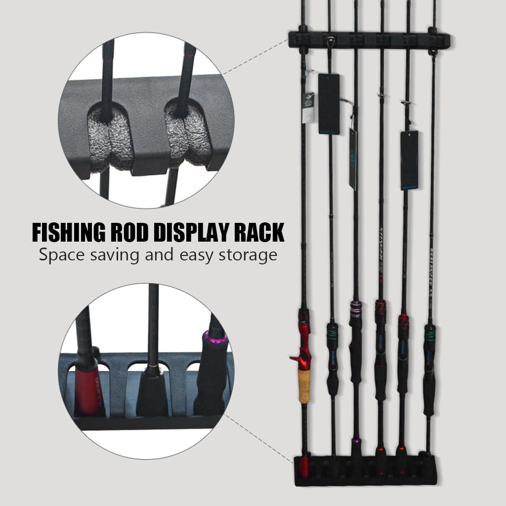 PROBEROS Fishing Rod Holder for Wall Mount Display with 6 Slots and EVA Foam Grips | 2PCS