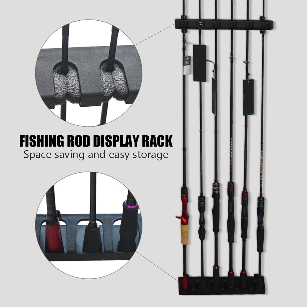 Proberos® Wall Mounted Fishing Rod Holder EVA Foam Grips Universal Fishing Rod Holder with 6 Slots Deluxe Fishing Rod Rack for Casting Rod, Telescopic Rods