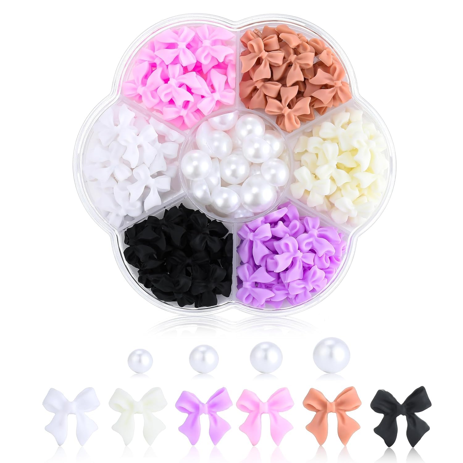 MAYCREATE Colorful Bow Knot Nail Charms Set for DIY Nail Art with Faux Pearls | 6 Colors