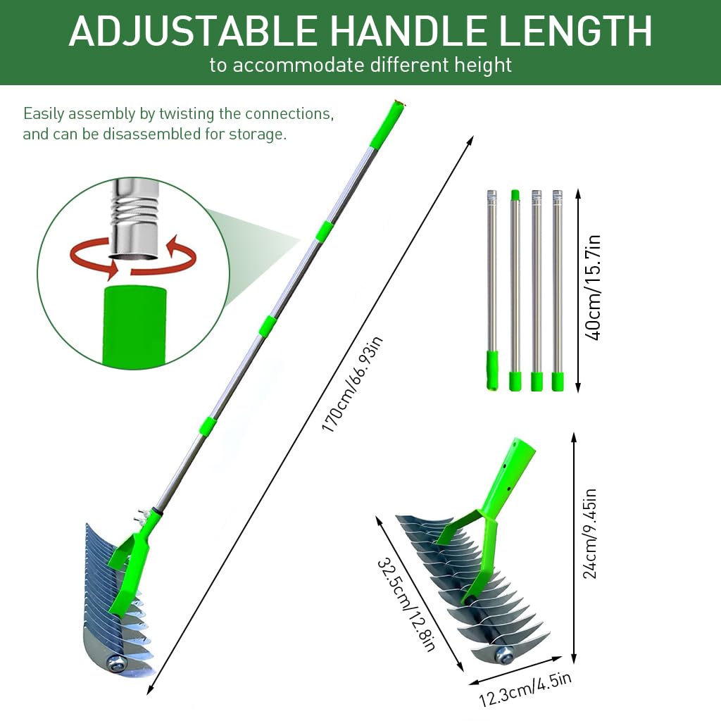 HASTHIP Garden Rake for Lawn Care with 170cm Adjustable Handle & Dual-Edge Steel Design